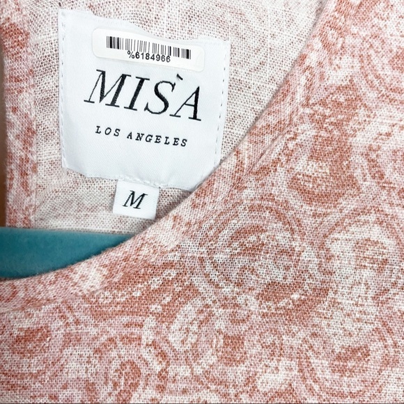 Misa Los Angeles Nilu Blouse in Washed Tile Pink Crochet Smocked Casual Flutter - Picture 4 of 7